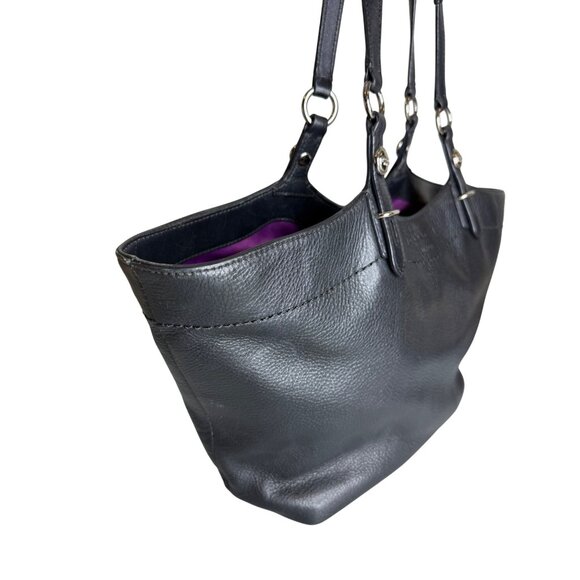 Coach Carly Tote Bag Soft Black Pebbled Leather Tote Purple Interior F16174 - Picture 6 of 15